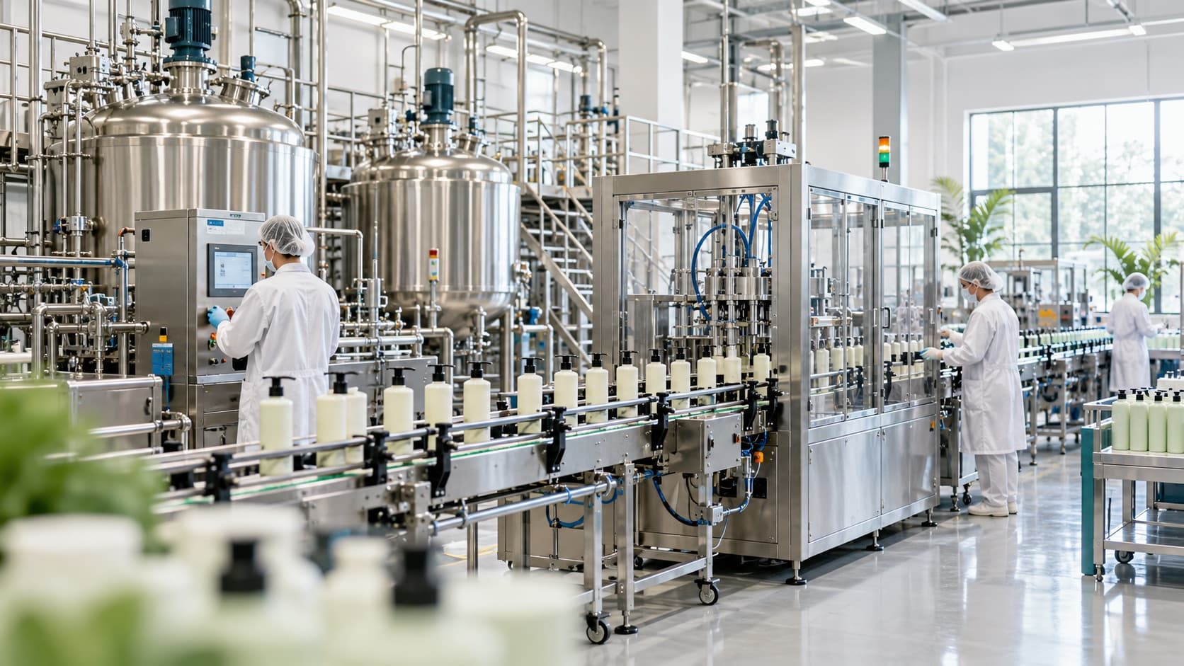 Concept visualization of a bright hair care manufacturing line