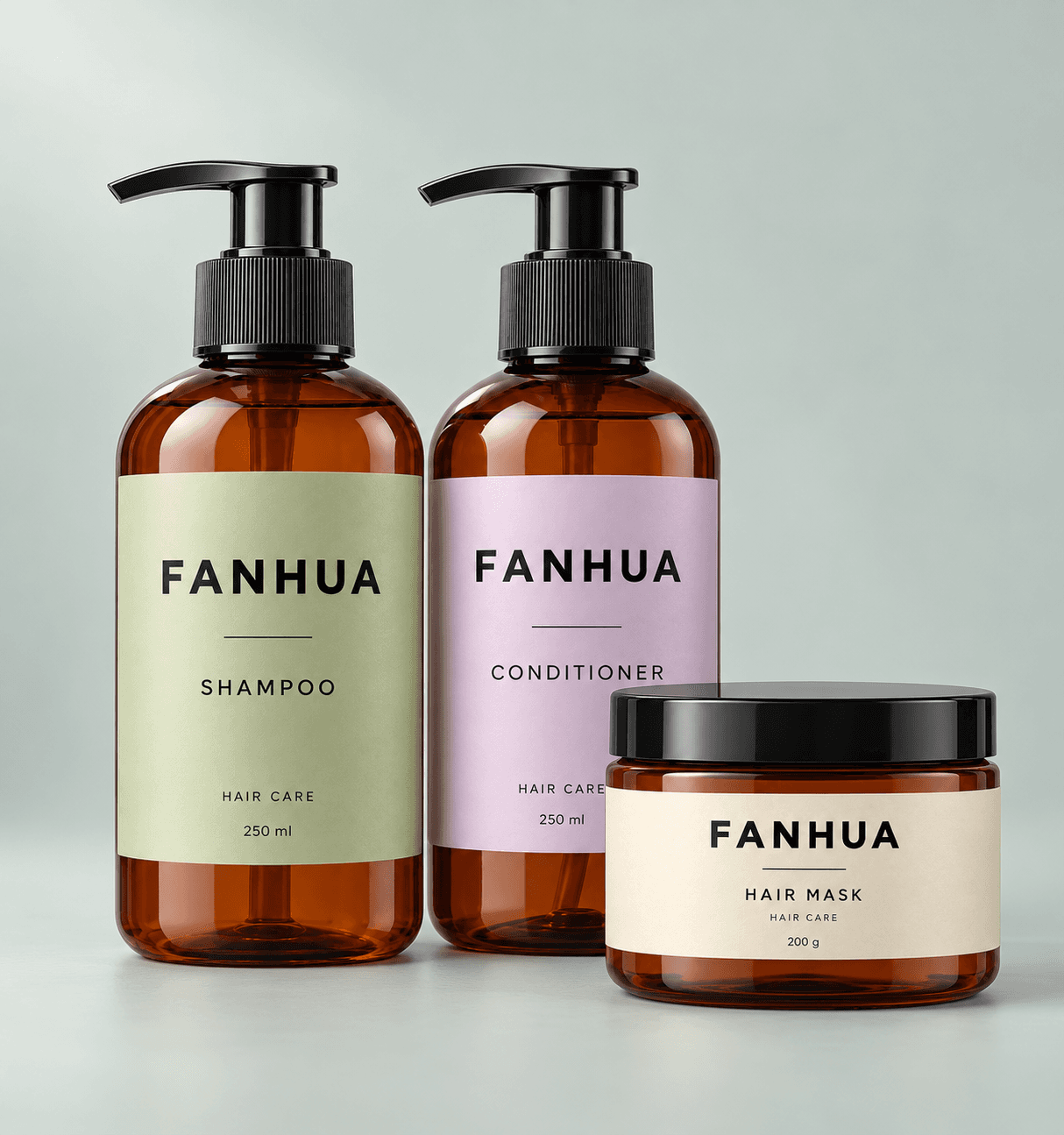 FANHUA hair care packaging concept featuring three products